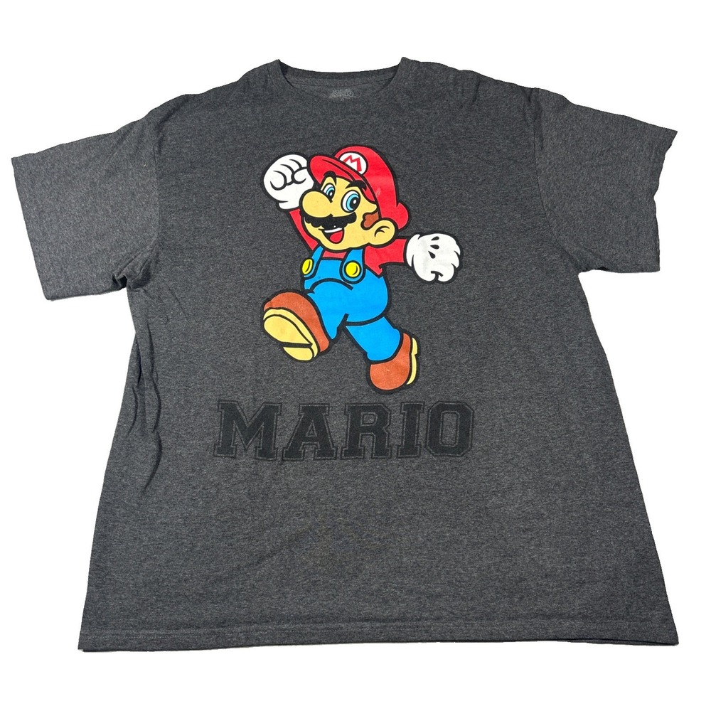 Super Mario Mens Grey Graphic Cotton Blend T-Shirt Size XL Heather Gray Tee